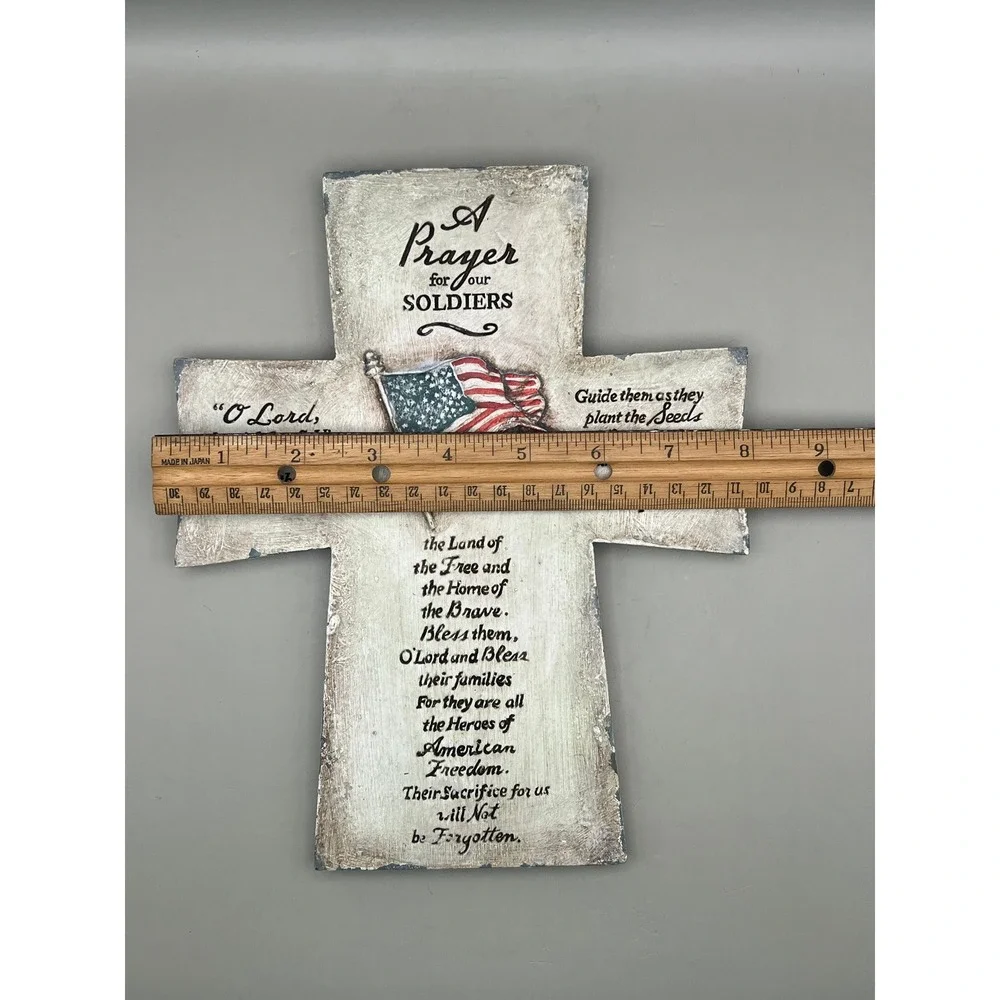 Patriotic‎ Prayer for our Soldiers Wall Cross Plaque American Flag Decor 10x7.5